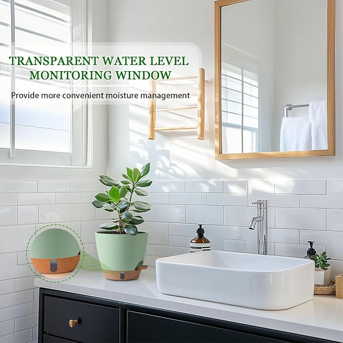 2 Pack 8 Inch Pots for Plants Indoor, Plastic Self Watering Planters | Drainage - Image 8