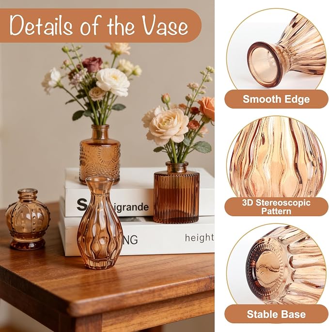 Petal Petite Small Amber Glass Bud Vase Set of 36 - Image 3