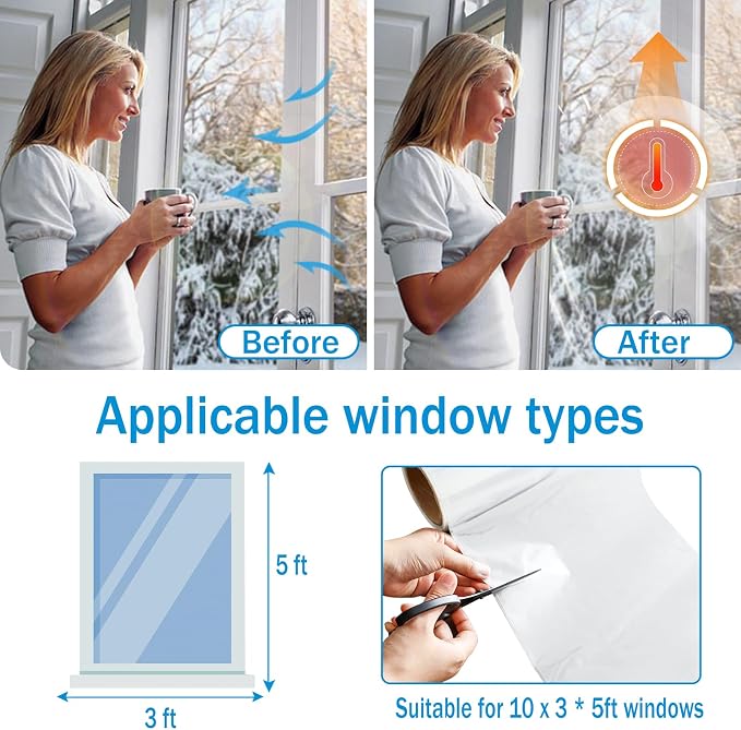 Window Insulation Kit for Winter, 63×394" Window Plastic for Winterizing | - Image 6