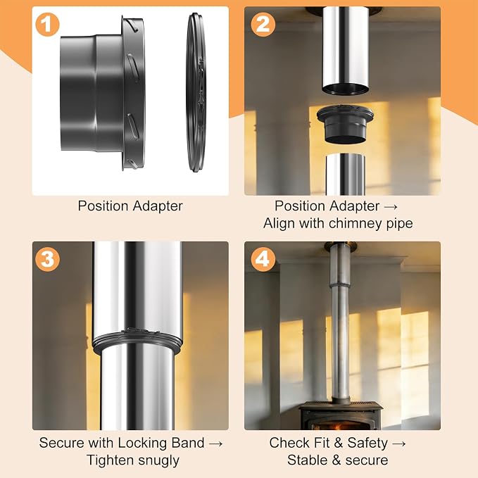 6 Inch Insulated Stove Pipe Adapter Stainless Steel, Double-Wall Transition - Image 7