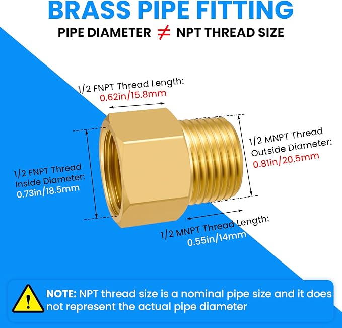 SDTC Tech Brass Pipe Fitting 1/2 NPT Thread Male to 1/2 NPT Thread Female | - Image 2