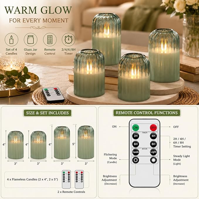 Lezonic Green Glass Flameless Candles - Image 3