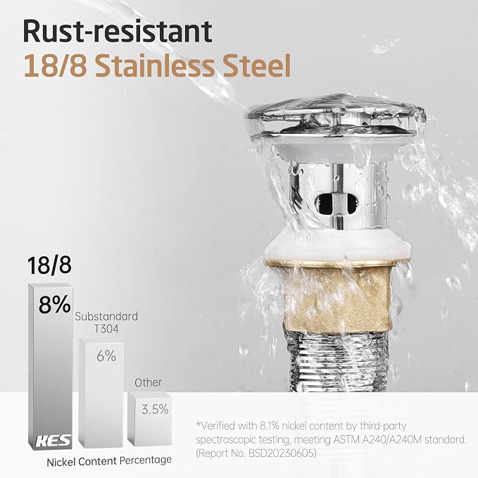 KES Bathroom Sink Drain with Detachable Hair Catcher Basket, Pop Up Drain - Image 7
