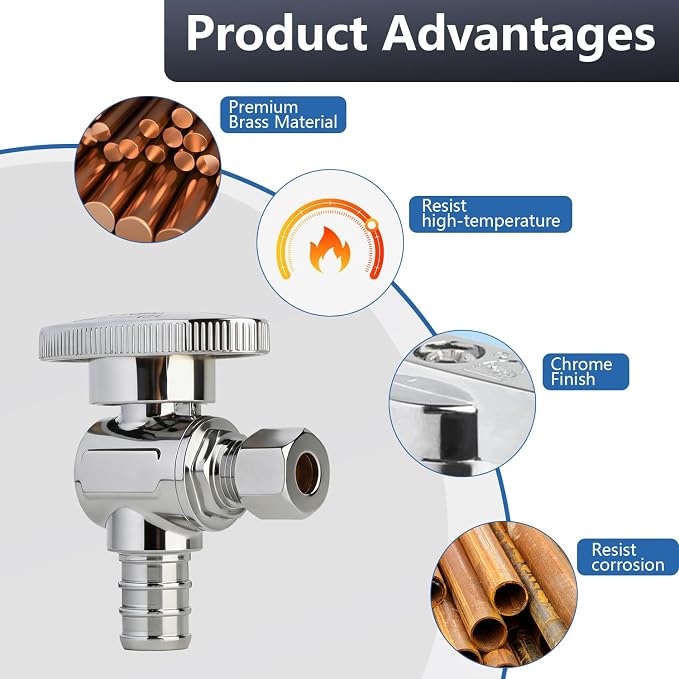 WiseWater 1/2 PEX Angle Stop Valve 1/2" PEX x 1/4" Compression | 1/4 Turn Shut - Image 6