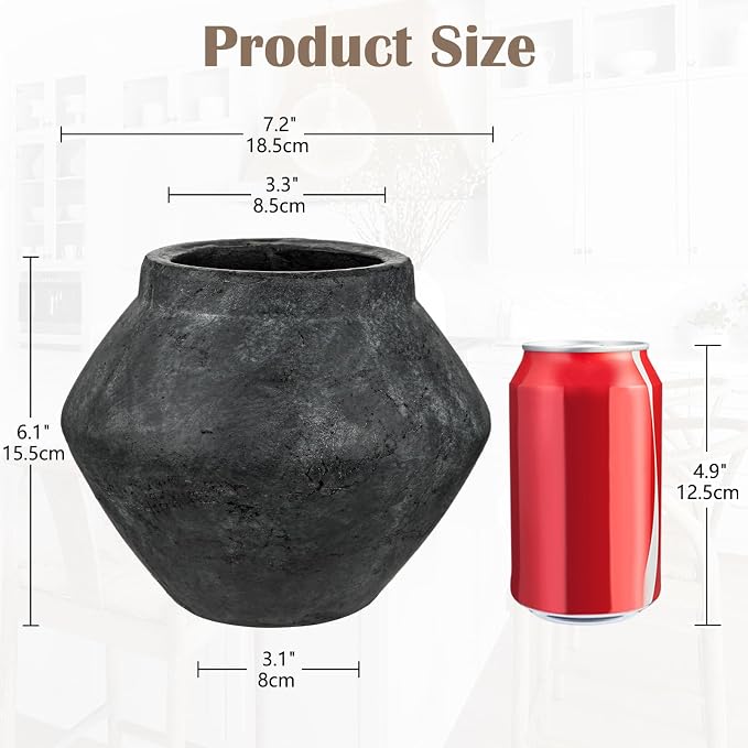 Briful Rustic Ceramic Vase 6'' Decorative Charcoal Farmhouse Table Vase | - Image 3