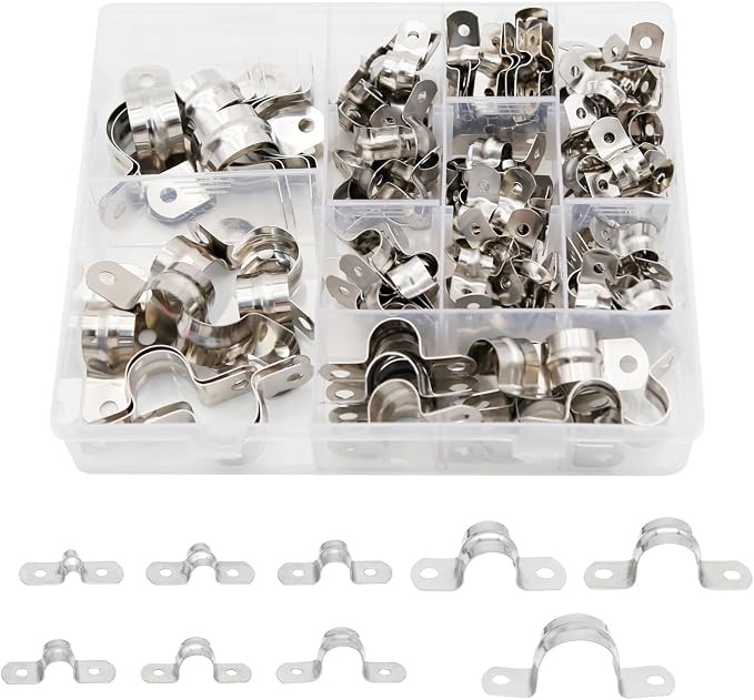 145Pcs 2Hole U Pipe Strap Clamp Bracket M5/8/10/12/14/16/20/25 2 Holes Rigid - Image 2