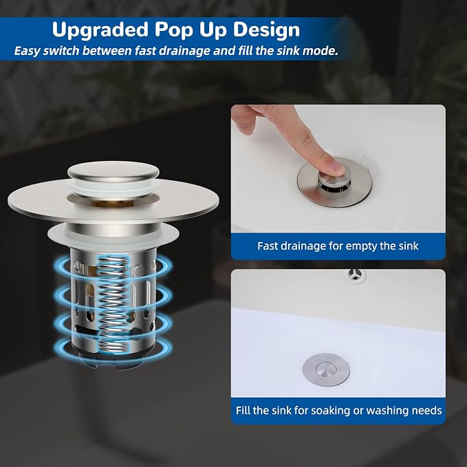 Hibbent 3 PCS Upgraded 3 in 1 Bathroom Sink Drain Strainer, Pop Up Stopper - Image 6