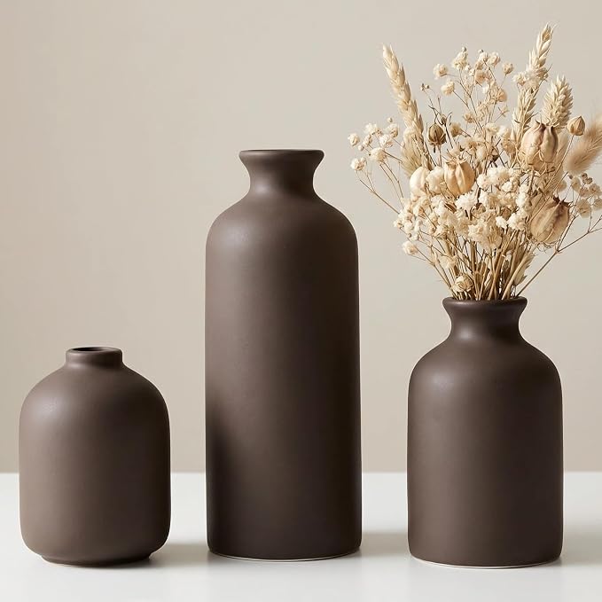Small Ceramic Vase Set of 3, Modern Boho Farmhouse Flowers Vases | Decorative by Veklray