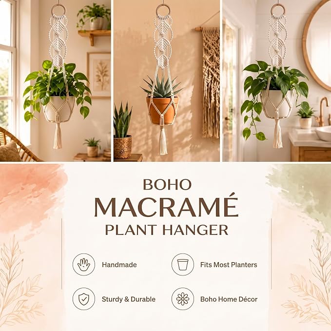Shappy 2 Pack Boho Macrame Plant Hanger - Image 5