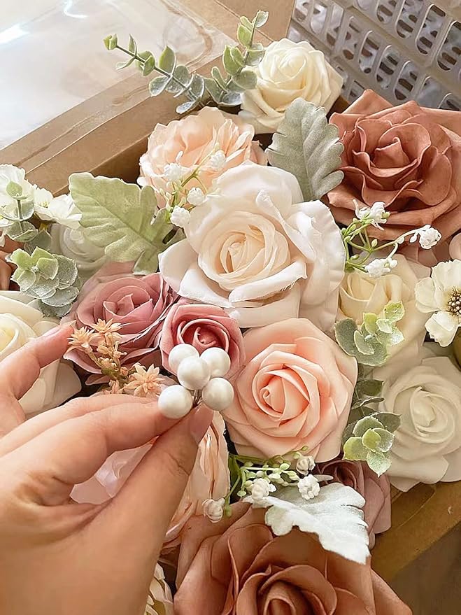 FACINOC Pink Rose Artificial Flowers Dusty Fake Flower - Image 5