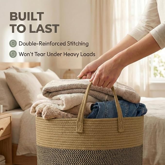 JMvicyroam 65L Extra Large Machine Washable Cotton Rope Blanket Basket | - Image 6