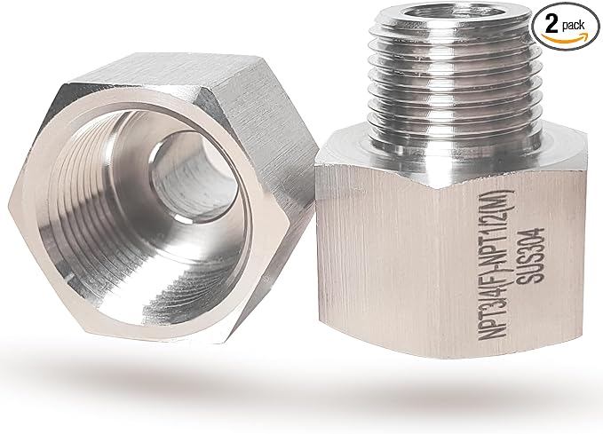 3/4 Inch Female to 1/2 Inch Male Reducer Adapter, 304 Stainless Steel NPT by feyadaperonline