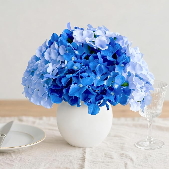 65Pcs Mixed Blue Hydrangea Artificial Flowers Bulk，Realistic Silk Fake Flowers - Image 9
