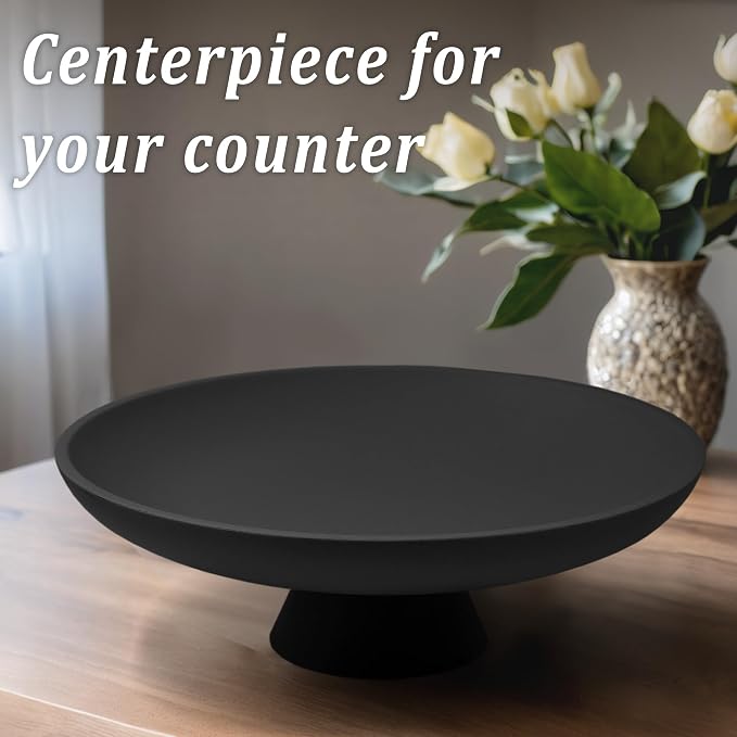 LIN CHUAN Large Decorative Bowl, Resin Pedestal Fruit Bowl, Matte Black | Ideal - Image 5