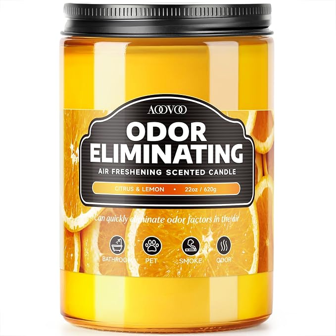 AOOVOO Citrus Lemon Odor Eliminating Candle - 22oz Soy Candles by AOOVOO