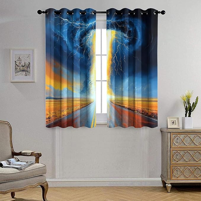 Gothic Tornado Clouds Road Blackout Curtains - Image 4