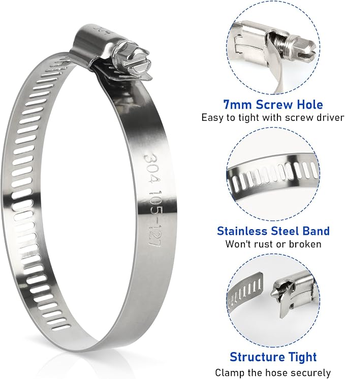 5 Inch Hose Clamp, 10 Pack Stainless Steel Hose Clamps - Image 3