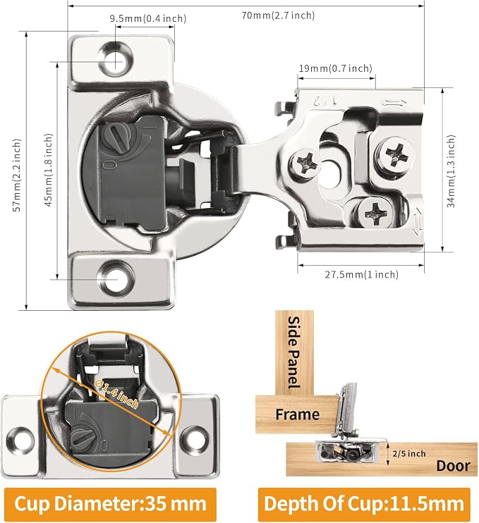 60 Pack 3/4" Overlay 4D Soft Close Concealed Hinges - Image 6