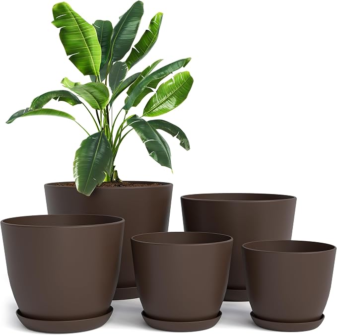 Plant Pots Indoor with Drainage, 5 Pack Multi-Size Planters Set by UTOPIAHOME