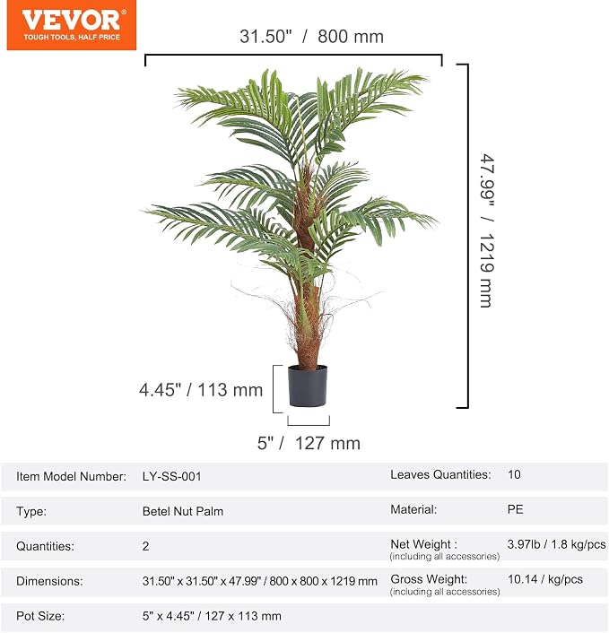 VEVOR Artificial ​Palm Tree, 4 FT Tall Faux Plant - Image 8