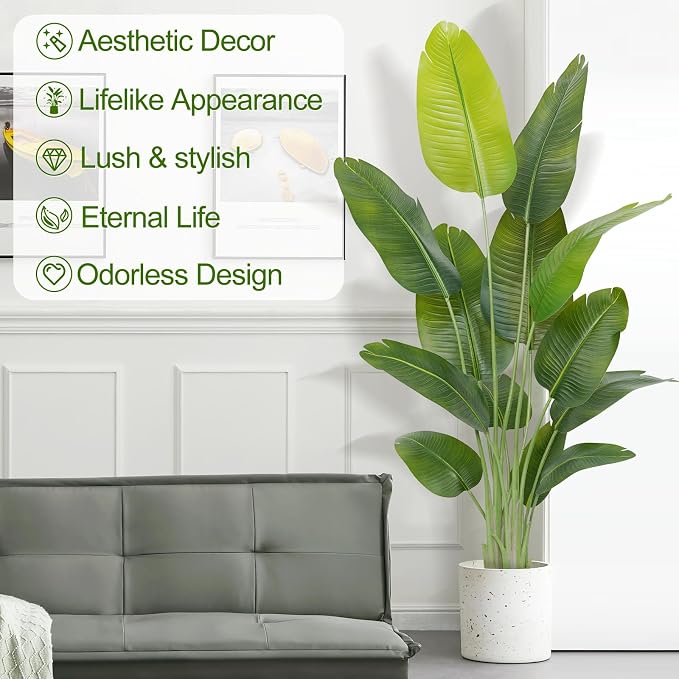 Lifelike Bird of Paradise Artificial Plant, 6ft Faux Banana Leaf Tree - Image 3