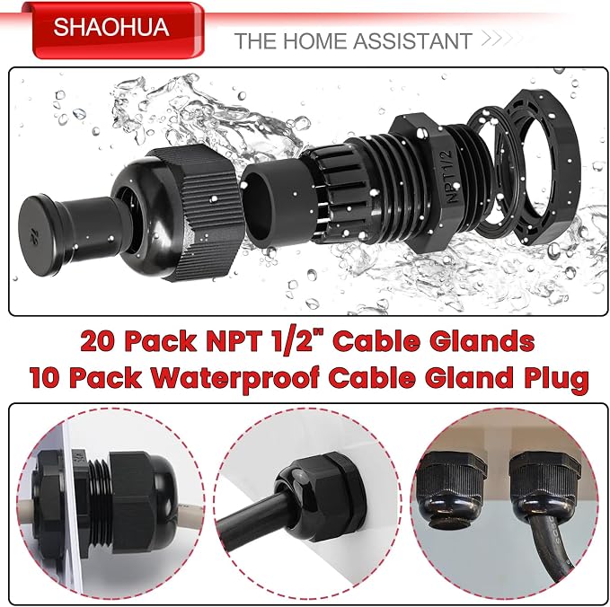 30PCS 1/2" NPT Cable Gland, IP68 Waterproof Adjustable Strain Relief Cord - Image 3