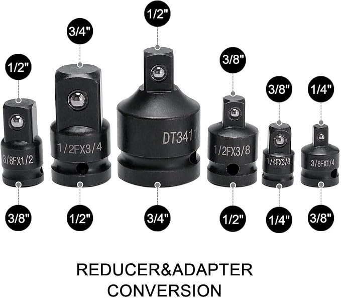 6-Piece Impact Adapter and Reducer Socket Set, 1/4 3/8 1/2 3/4 Inch Female To - Image 3