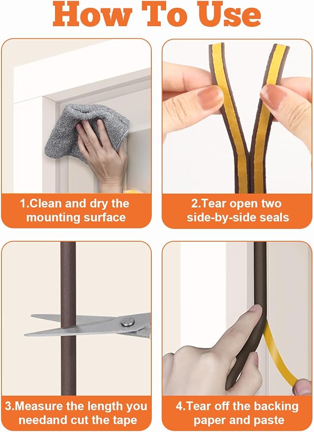 32.8 Ft Weather Stripping Door Seal Strip, Self Adhesive Door Soundproofing D - Image 7