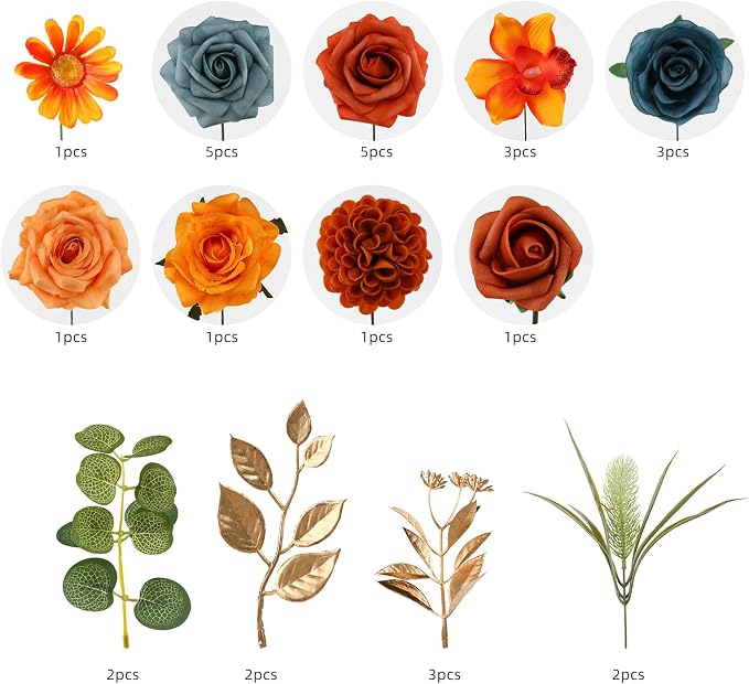 Artificial Flowers Combo Orange Flowers Mix Silk Flowers Fake Roses - Image 8