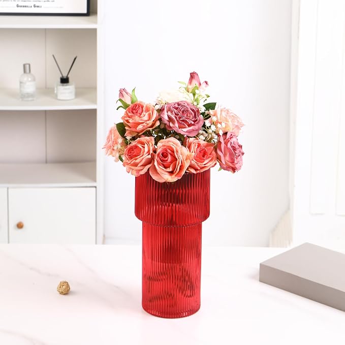 Red Glass Vase, 12 Inches Tall Vase - Image 3