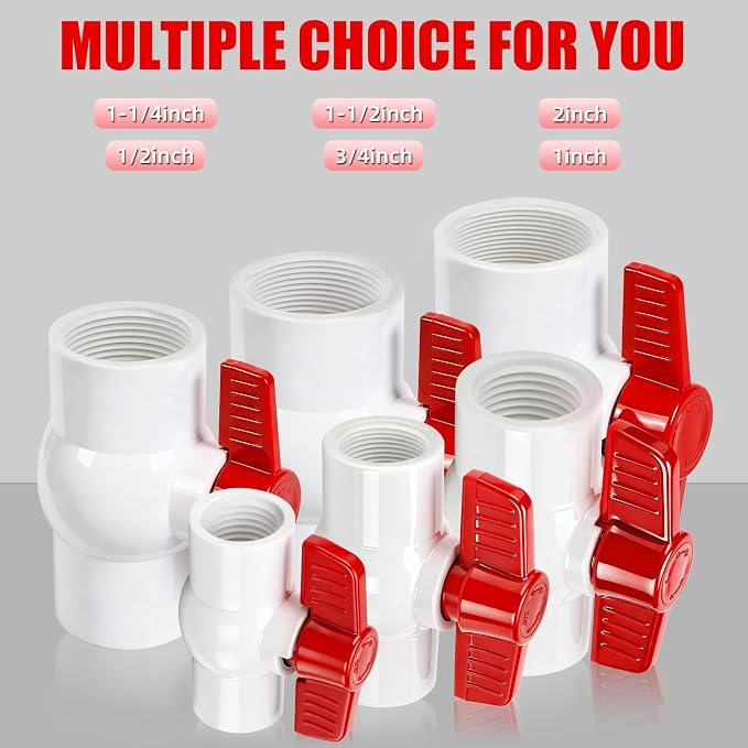 YADIAN 10Pack 1/2'' PVC Ball Valves Threaded, T-handle SCH40 Water Pipe - Image 6