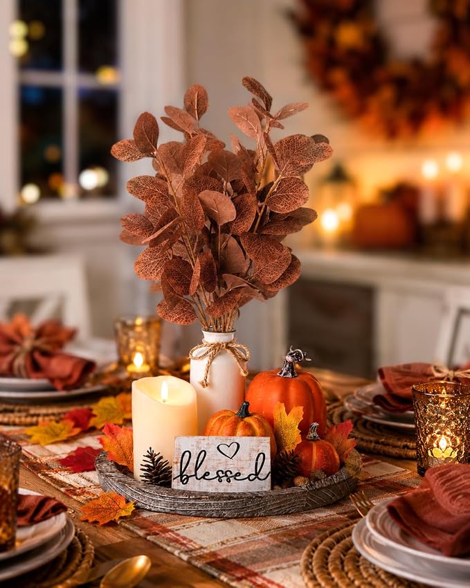 11 Pcs Fall Decor Tray Set, Rustic Farmhouse Decor Centerpieces - Image 7