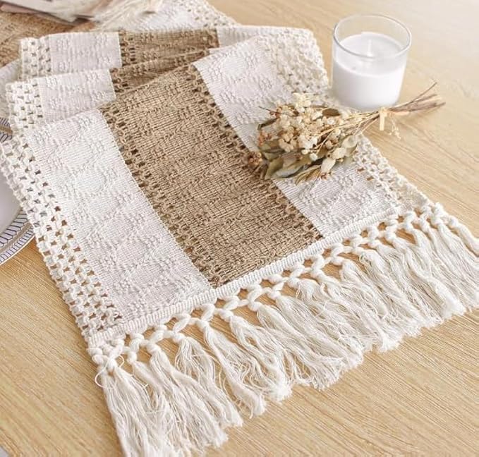 Boho Table Runner for Fall Home Decor 12x90 Rustic by FEXIA