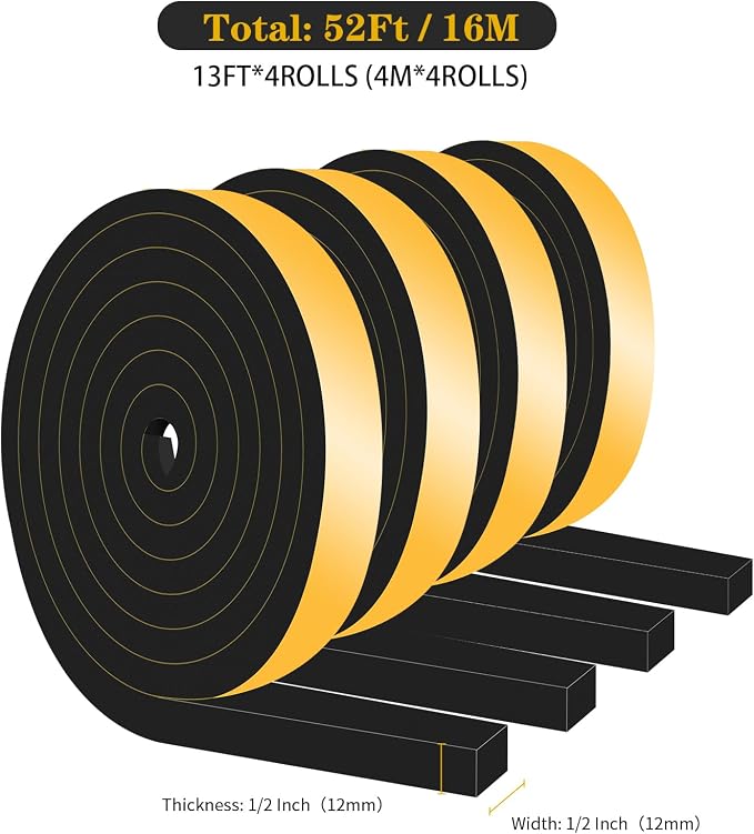 Weather Stripping, High Density CR, Strong Adhesive, 1/2 in x 1/2 in x 52Ft | - Image 4