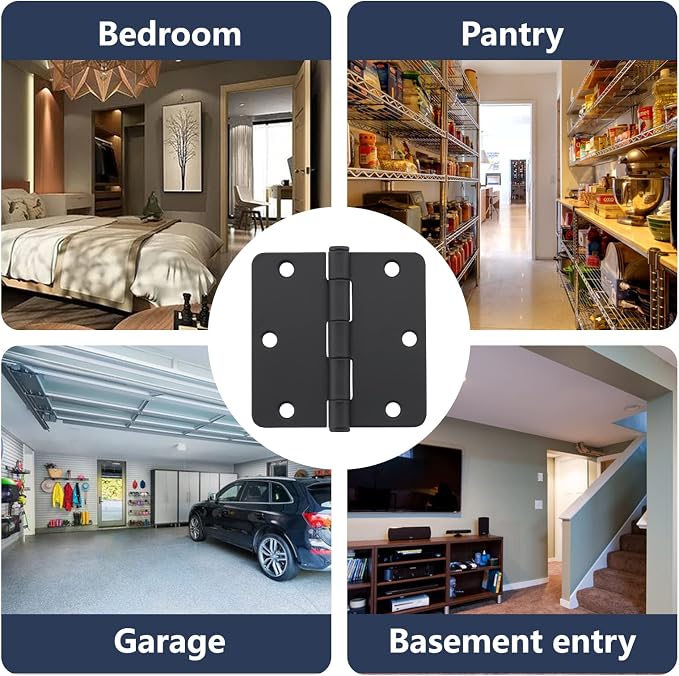 3.5 Inch Interior Door Hinges, 1/4 Inch Radius, Matte Black, 18 Pack | - Image 7