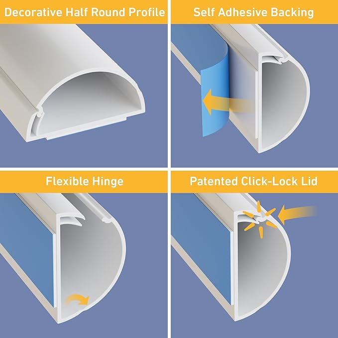 D-Line Half Round Cord Hider, Patented Cable Cover, Hide TV Wall Mount Wires - Image 2