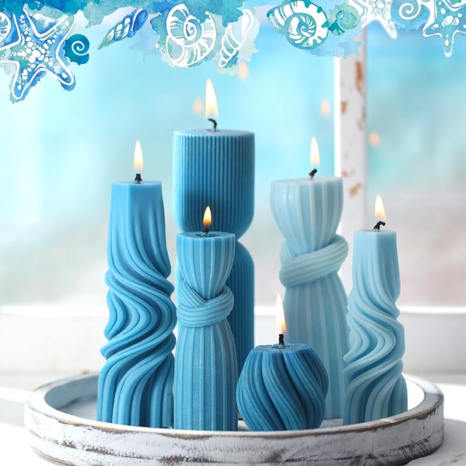 Threlaco 6 Pcs Pillar Candles Decorative Modern Aesthetic Ribbed Candle Set - Image 3