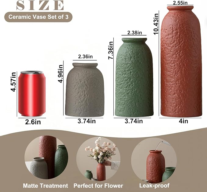Large Decorative Ceramic Vase Set, 3 Pieces, Nordic Modern Boho Style, - Image 5