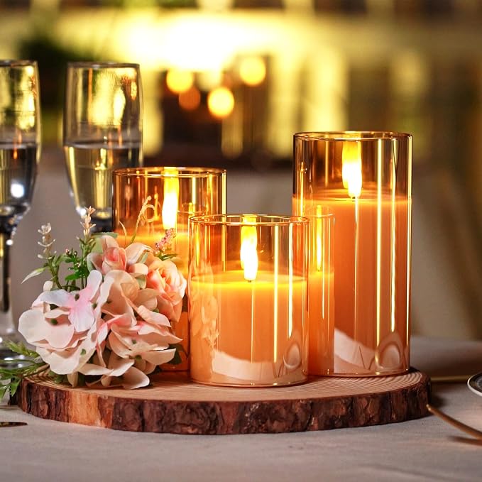 Homemory Amber Glass Flameless Candles, Real Wax, Remote Timer, 3 Pack | - Image 5