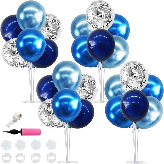 TONIFUL 4 Set Metallic Blue Silver Balloon Stand Balloon Centerpiece Table | by TONIFUL