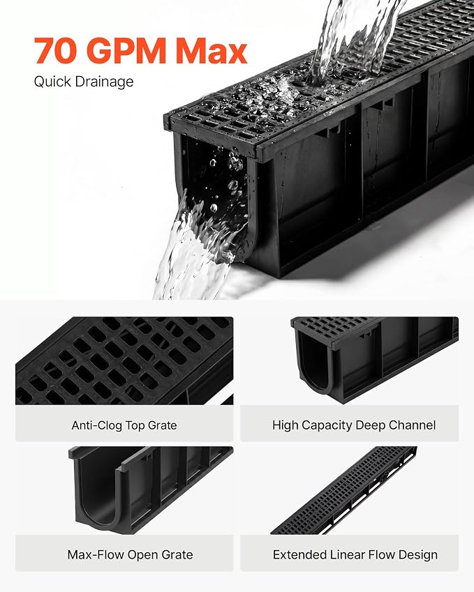 VEVOR Trench Drain, 40.1 x 6.1 x 7.9 in, 4 Pack Linear Drainage Channel - Image 3