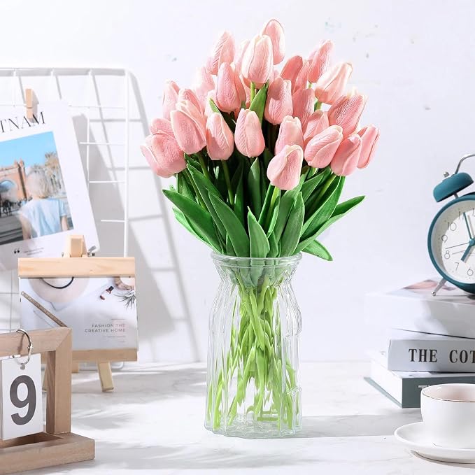 Janinka 100pcs Artificial Tulip Flowers Fake PU Tulips Faux Latex Bouquet - Image 4