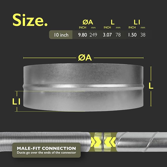 10 Inch Duct Connector for HVAC Ducting, Dryer Vent Hose - Image 2