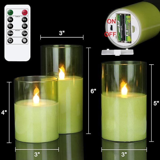 GenSwin Glass Flameless Led Candles Battery Operated Remote Timer Green | - Image 4