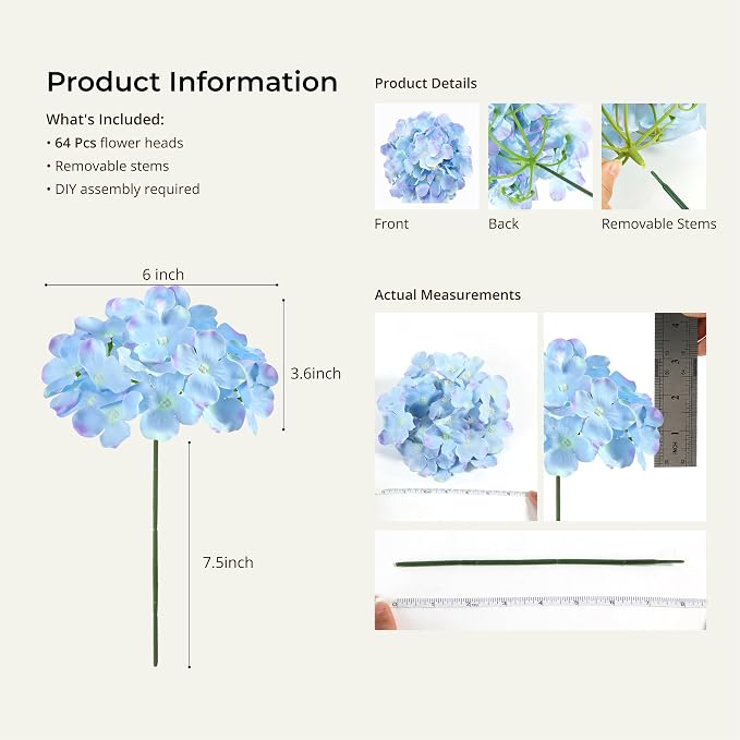 Auihiay 64Pcs Artificial Hydrangea Flowers, Fake Flowers - Image 3