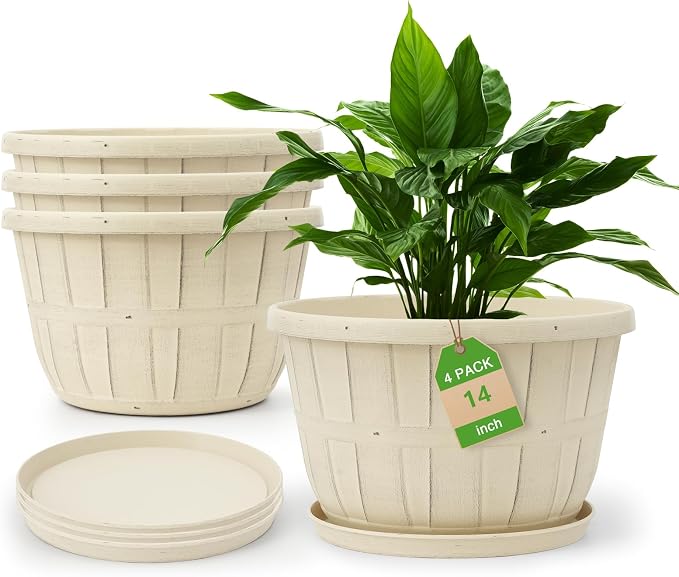 Quarut 4 Pack 14 Inch Large Plastic-Flower-Pots-for-Indoor-Outdoor-Plants | by Quarut