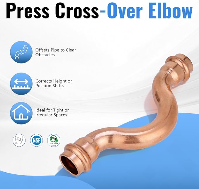 1/2" Copper Press Cross-Over Fitting – Offset Copper Press Connector - Image 3
