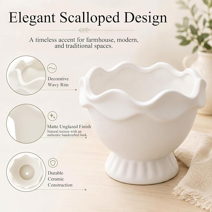 1 Pack White Ceramic Plant Pots Small Rustic, Novel | Decorative Flower Planter - Image 2
