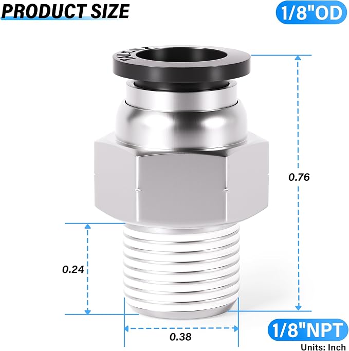 TAILONZ PNEUMATIC Male Straight 1/8 Inch Tube OD x 1/8 Inch NPT Thread Push to - Image 2
