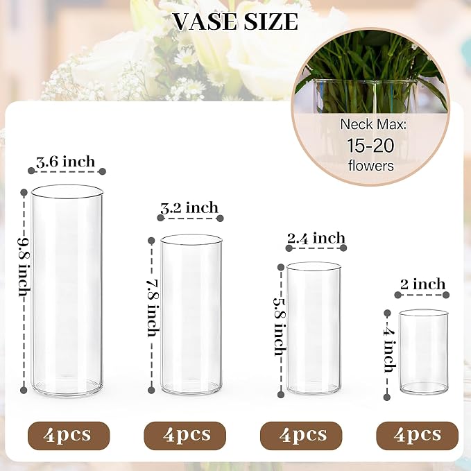 16 PCS Clear Cylinder Vases for Centerpieces - Image 4